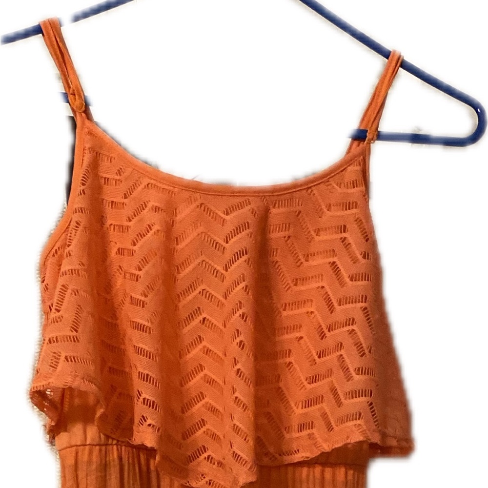 A Trixxi Vibrant Orange Maxi Dress with Lace Detail